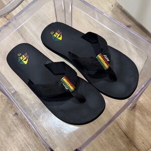 Reef Black Flip-Flops with Multicolor Straps